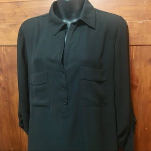 Pleione Black Button Up Blouse With Roll Sleeve